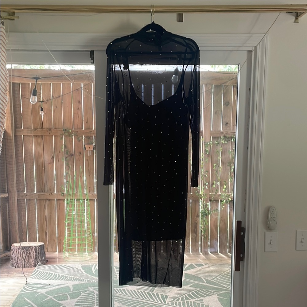 Wild Fable Black Sheer Long Sleeve Dress